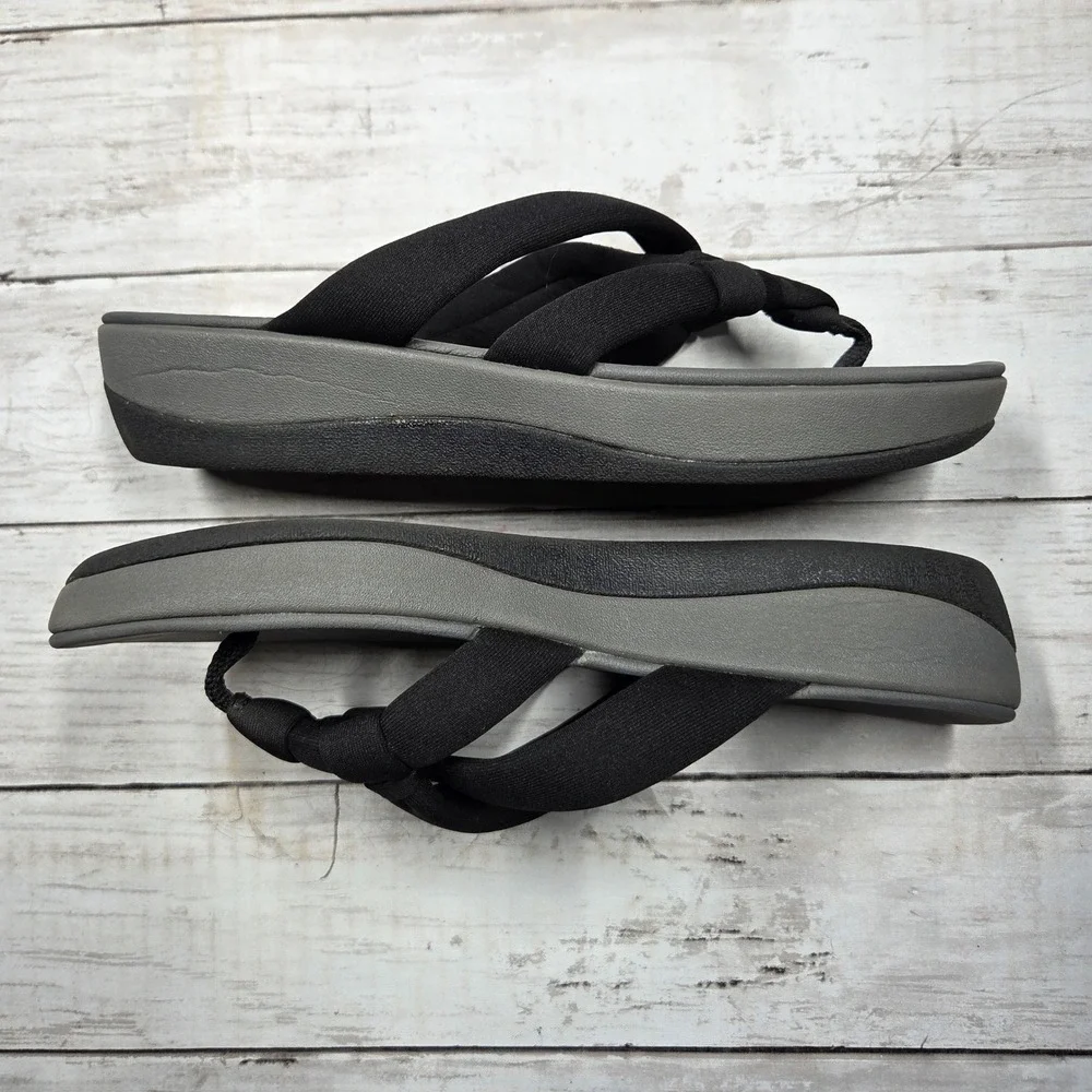 Clarks Cloudsteppers Arla Jane Flip Flop Sandals Womens 10 Black Grey Comfort‎